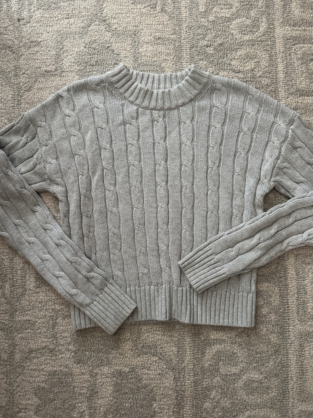 Gap 100% Cotton Cable-Knit Cropped Grey Sweater